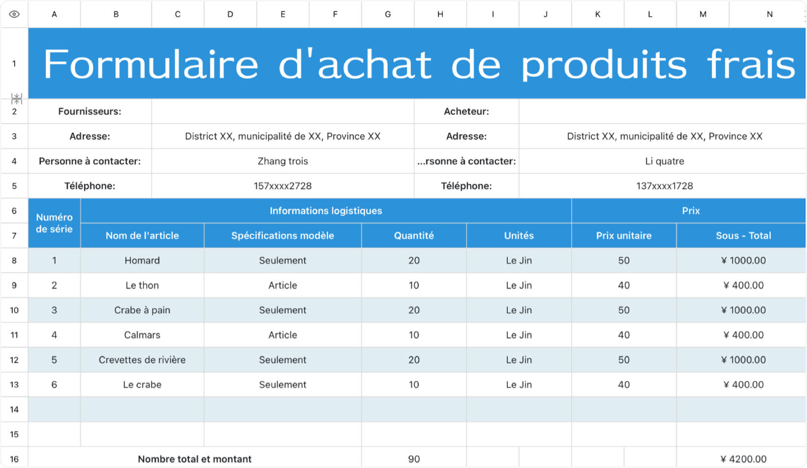 Formulaire d'achat de produits frais